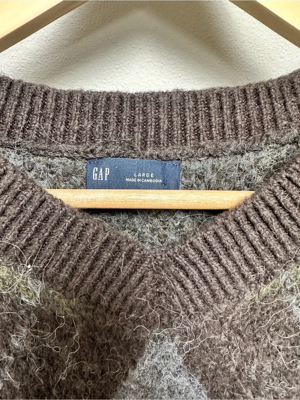 GAP Boy’s Brown, Gray & Olive Argyle V-Neck Sweater